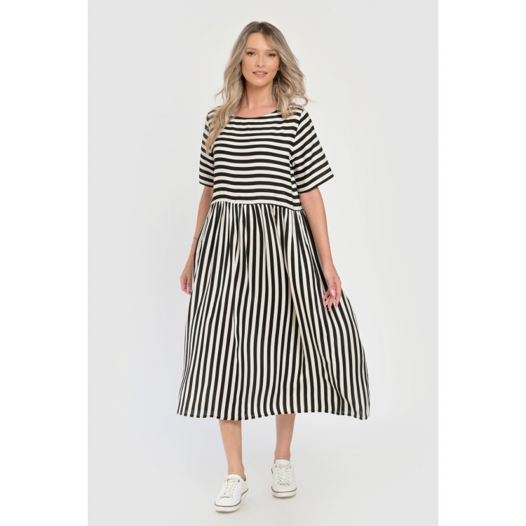 Rochie Lunga Dama V285, cu Dungi Suprapuse