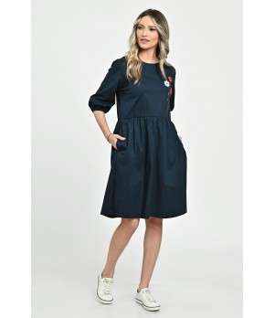 Rochie Medie Dama V264, bleumarin pictata