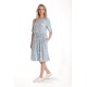 Rochie Medie Dama V272, Bleu cu flori albe
