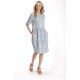 Rochie Medie Dama V272, Bleu cu flori albe