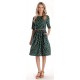 Rochie Medie Dama V273, Verde inchis cu buline albe