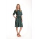 Rochie Medie Dama V273, Verde inchis cu buline albe