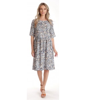 Rochie Medie Dama V274, Imprimeu MicroFloral Bleu