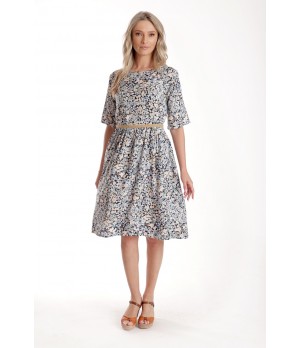 Rochie Medie Dama V274, Imprimeu MicroFloral Bleu