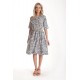 Rochie Medie Dama V274, Imprimeu MicroFloral Bleu