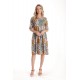 Rochie Medie Dama V275, Imprimeu Combinat Crem, Mustar si Verde
