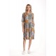 Rochie Medie Dama V275, Imprimeu Combinat Crem, Mustar si Verde