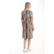 Rochie Medie Dama V275, Imprimeu Combinat Crem, Mustar si Verde