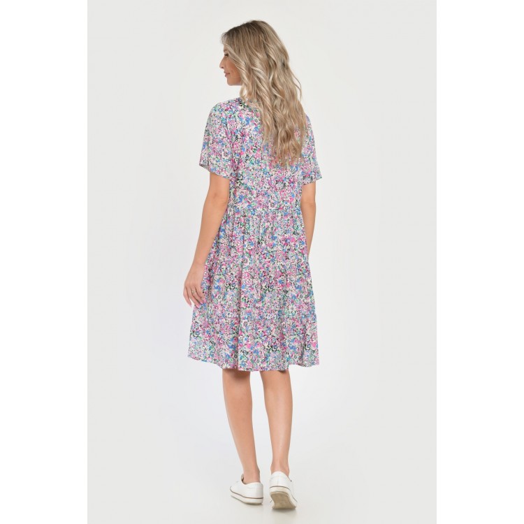 Rochie Medie Dama V283, cu Imprimeu MicroFloral Roz