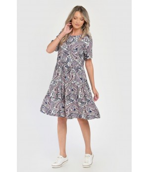 Rochie Medie Dama V284, Imprimeu cu Motive Orientale