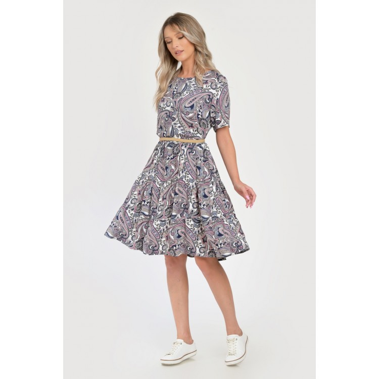 Rochie Medie Dama V284, Imprimeu cu Motive Orientale
