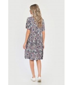 Rochie Medie Dama V284, Imprimeu cu Motive Orientale