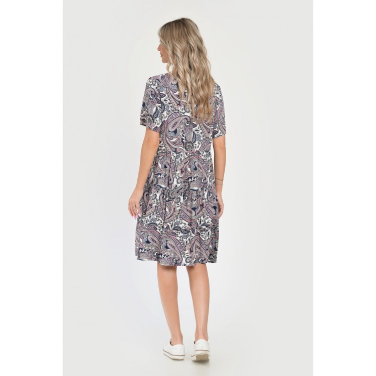 Rochie Medie Dama V284, Imprimeu cu Motive Orientale