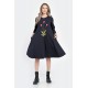 Rochie Medie Dama, Ampla, Bleumarin cu pictura realizata manual V304