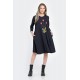 Rochie Medie Dama, Ampla, Bleumarin cu pictura realizata manual V304