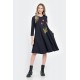 Rochie Medie Dama, Ampla, Bleumarin cu pictura realizata manual V304