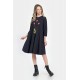 Rochie Medie Dama, Ampla, Bleumarin cu pictura realizata manual V304