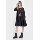 Rochie Medie Dama, Ampla, Bleumarin cu pictura realizata manual V304