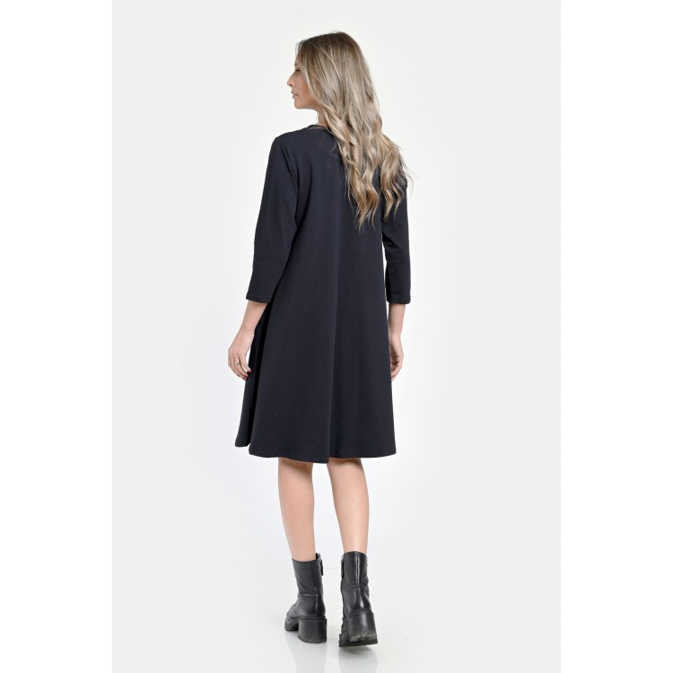 Rochie Medie Dama, Ampla, Bleumarin cu pictura realizata manual V304