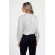 Bluza Dama din Satin, Alba cu puncte negre, Eleganta cu Funda V305