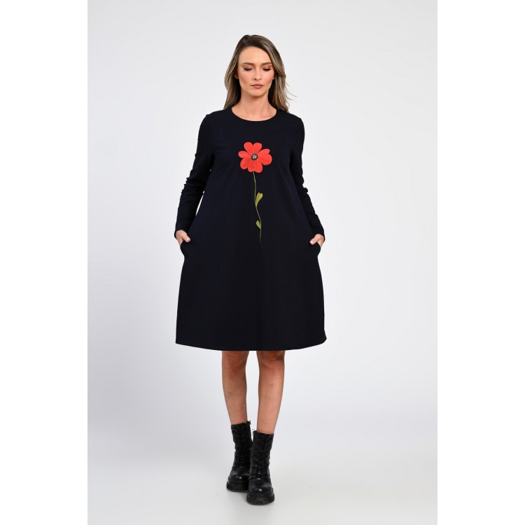 Rochie Dama, Eranthe, A-Line, cu Buzunare Laterale si Pictura Realizata Manual V364