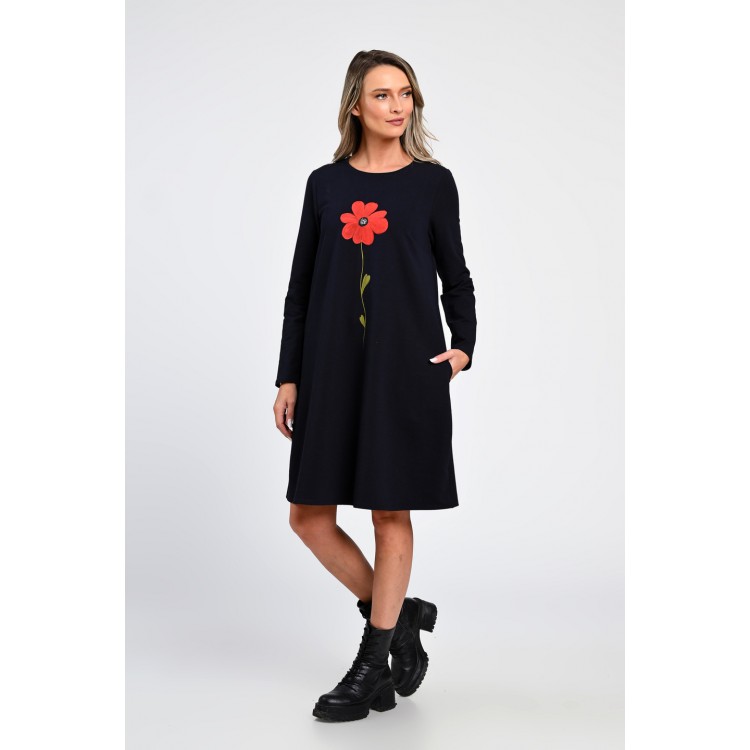 Rochie Dama, Eranthe, A-Line, cu Buzunare Laterale si Pictura Realizata Manual V364