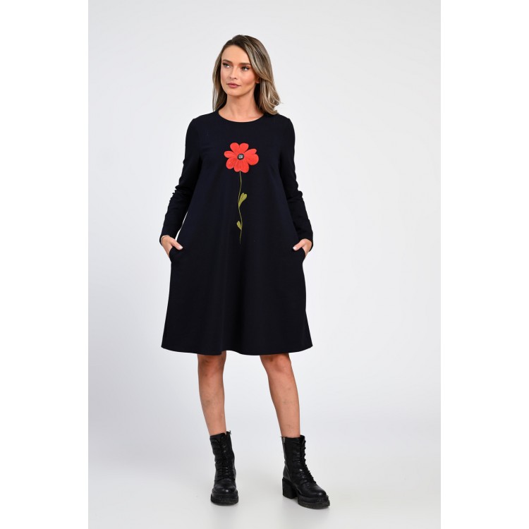 Rochie Dama, Eranthe, A-Line, cu Buzunare Laterale si Pictura Realizata Manual V364