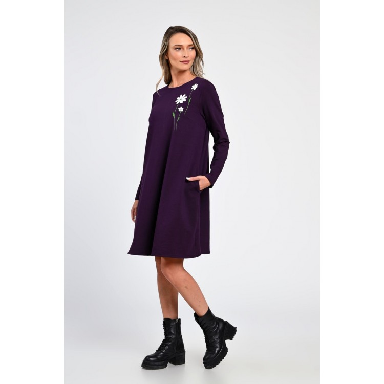 Rochie Dama, Eranthe, A-Line, cu Buzunare Laterale si Pictura Realizata Manual V365