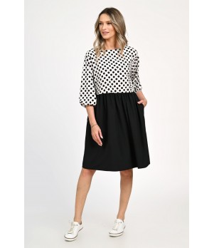 Rochie Medie Dama, Casual, cu Buline alb/negru 309