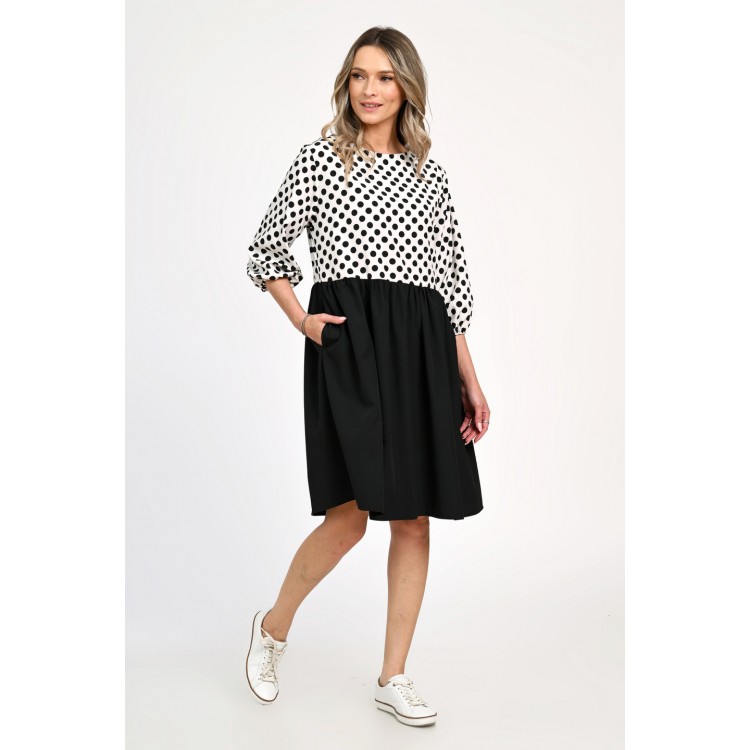 Rochie Medie Dama, Casual, cu Buline alb/negru 309