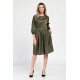 Rochie Medie Dama V310, Pictata manual, Kaki cu model floral