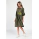 Rochie Medie Dama V310, Pictata manual, Kaki cu model floral