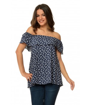 Bluza dama volan - alb/bleumarin
