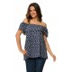 Bluza dama volan - alb/bleumarin