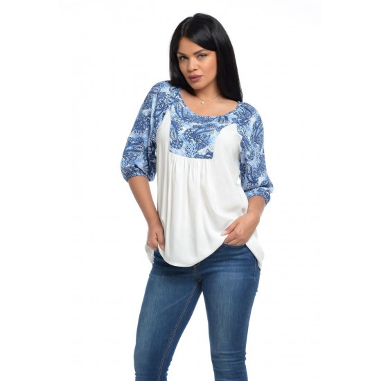 Bluza Dama Alba cu flori albastre Bluza Dama Alba cu flori albastre