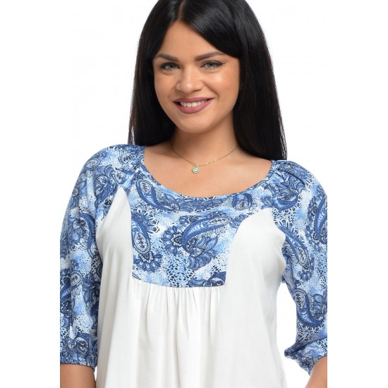 Bluza Dama Alba cu flori albastre Bluza Dama Alba cu flori albastre