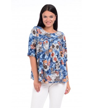 Bluza Dama Ampla cu flori Albastra