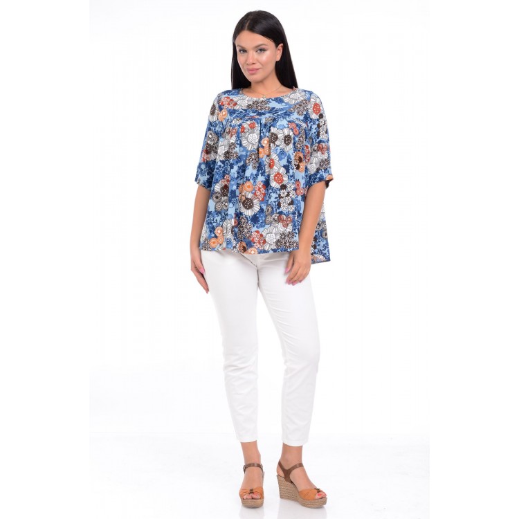 Bluza Dama Ampla cu flori Albastra Bluza Dama Ampla cu flori Albastra
