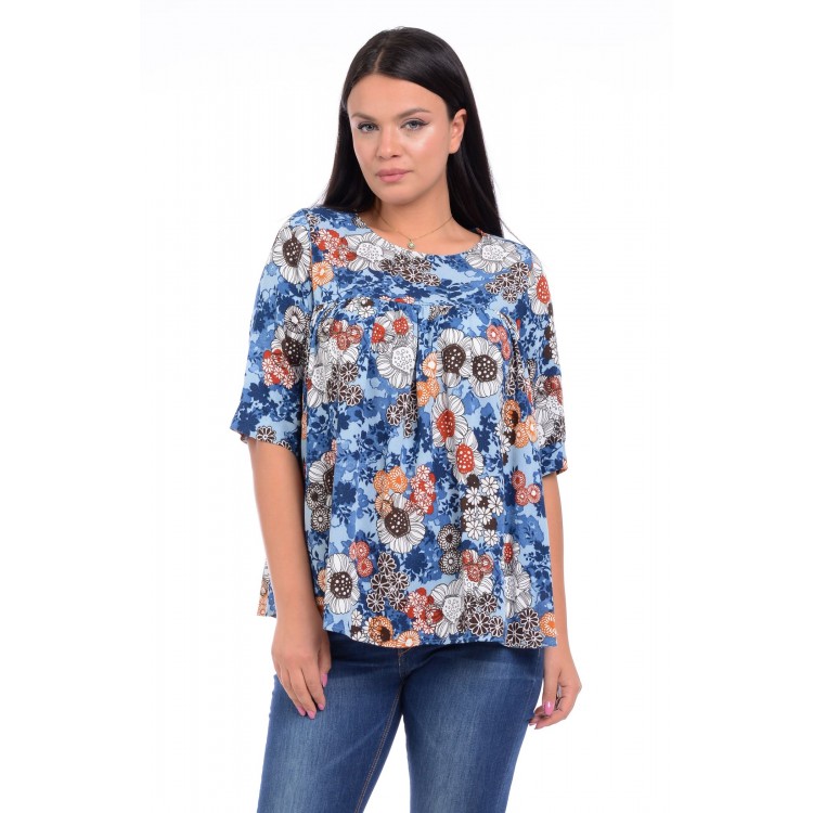 Bluza Dama Ampla cu flori Albastra Bluza Dama Ampla cu flori Albastra