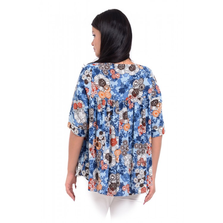 Bluza Dama Ampla cu flori Albastra Bluza Dama Ampla cu flori Albastra