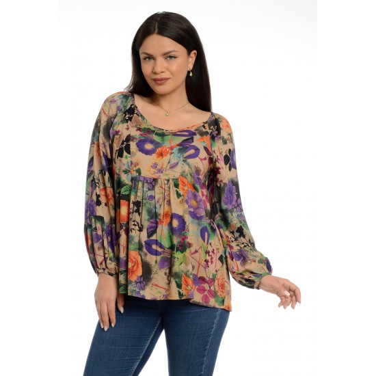 Bluza Dama Platca Multicolora cu Maneca Bufanta Bluza Dama Platca Multicolora cu Maneca Bufanta
