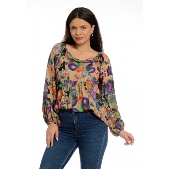 Bluza Dama Platca Multicolora cu Maneca Bufanta Bluza Dama Platca Multicolora cu Maneca Bufanta