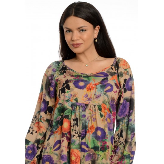 Bluza Dama Platca Multicolora cu Maneca Bufanta Bluza Dama Platca Multicolora cu Maneca Bufanta