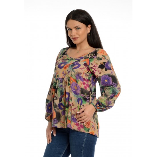 Bluza Dama Platca Multicolora cu Maneca Bufanta Bluza Dama Platca Multicolora cu Maneca Bufanta