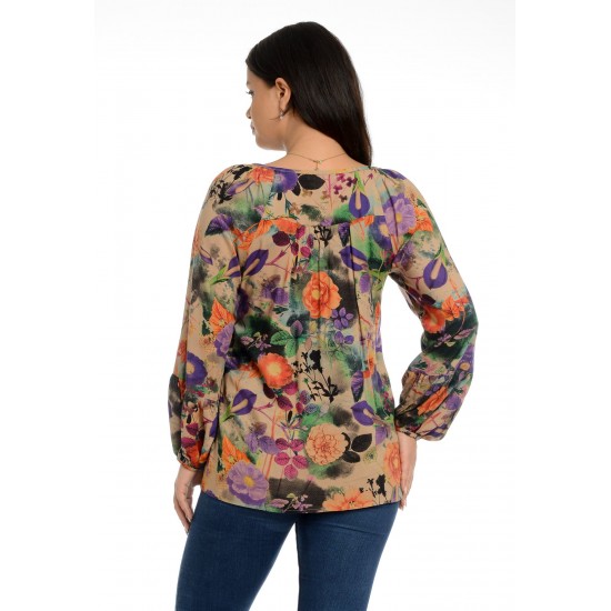 Bluza Dama Platca Multicolora cu Maneca Bufanta Bluza Dama Platca Multicolora cu Maneca Bufanta
