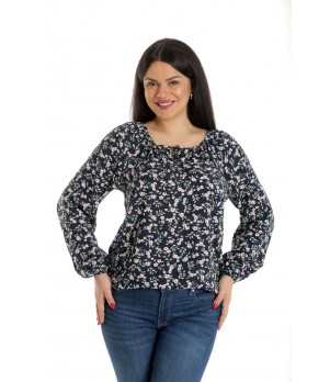 Bluza Dama, tip IE, Bleumarin cu imprimeu Floral