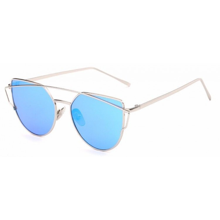 Ochelari de soare Ochi de Pisica Cat eyes Oglinda Bleu cu Argintiu