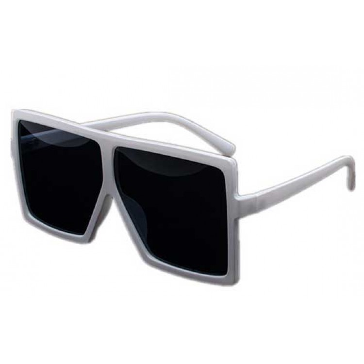 Ochelari de soare Rectangular Plat Supradimensionati Alb Ochelari de soare Rectangular Plat Supradimensionati Alb