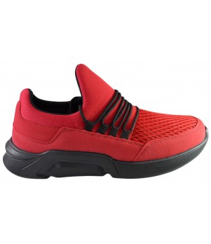 Pantofi Sport Barbati, Rosii din Panza, Talpa Neagra Usoara din Spuma