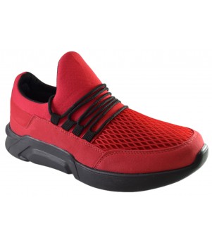 Pantofi Sport Barbati, Rosii din Panza, Talpa Neagra Usoara din Spuma